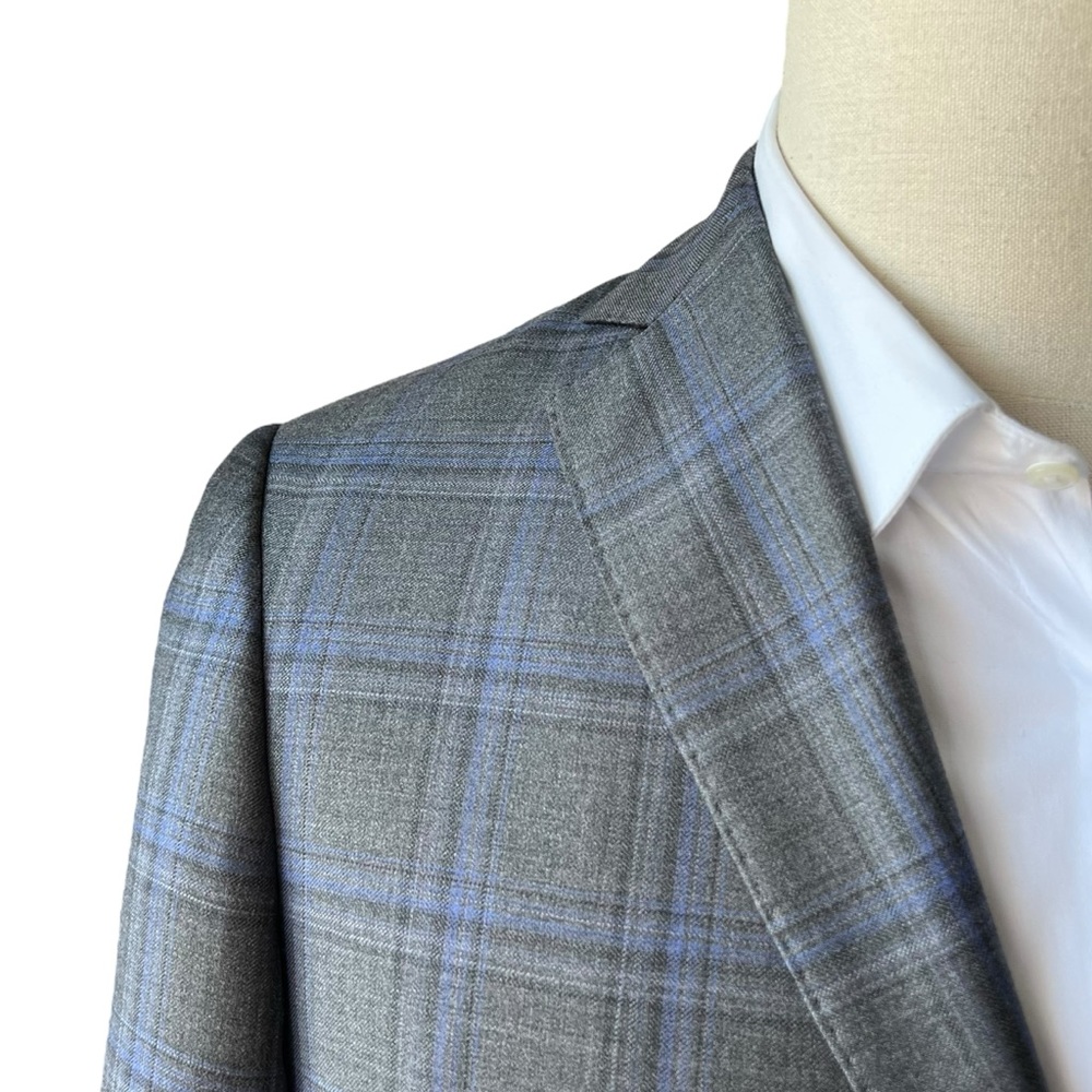 J Hilburn Grey Plaid Wool Sports Coat | 40
